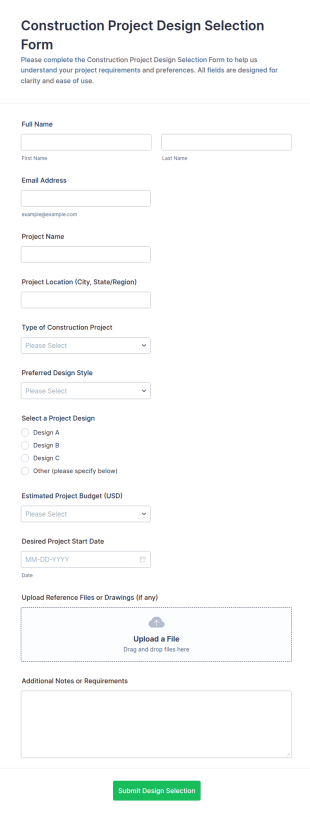 Construction Project Design Selection Form Template