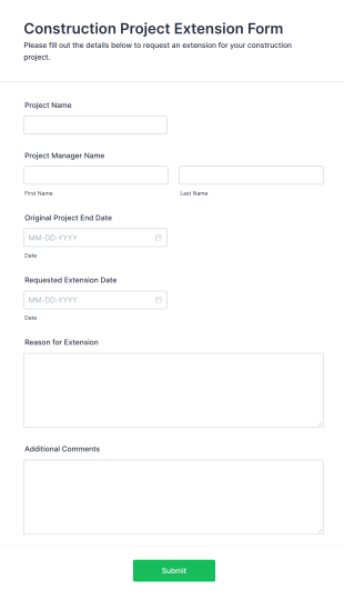Construction Project Extension Form Template
