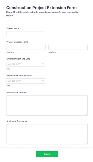 Construction Project Extension Form Template