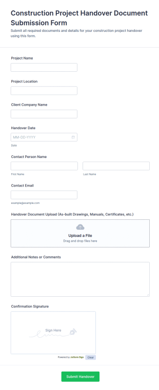 Construction Project Handover Document Submission Form Template