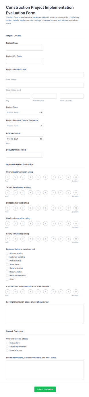Construction Project Implementation Evaluation Form Template