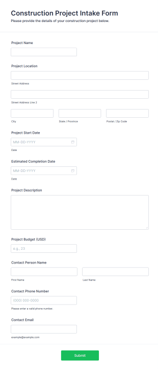 Construction Project Intake Form Template