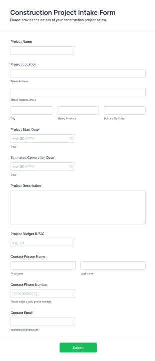 Construction Project Intake Form Template