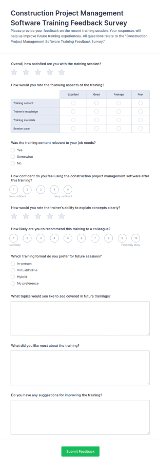 Construction Project Management Software Training Feedback Survey Form Template