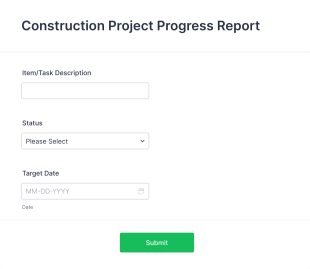 Construction Project Progress Report Form Template