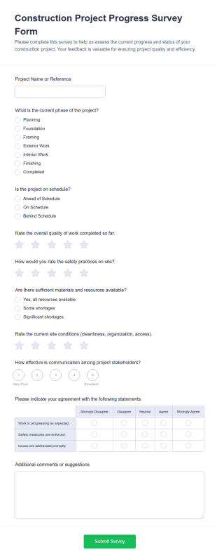 Construction Project Progress Survey Form Template