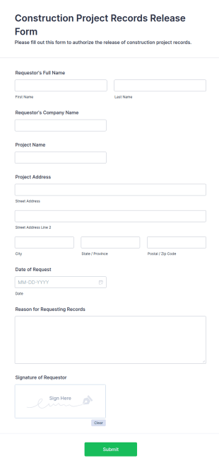 Construction Project Records Release Form Template