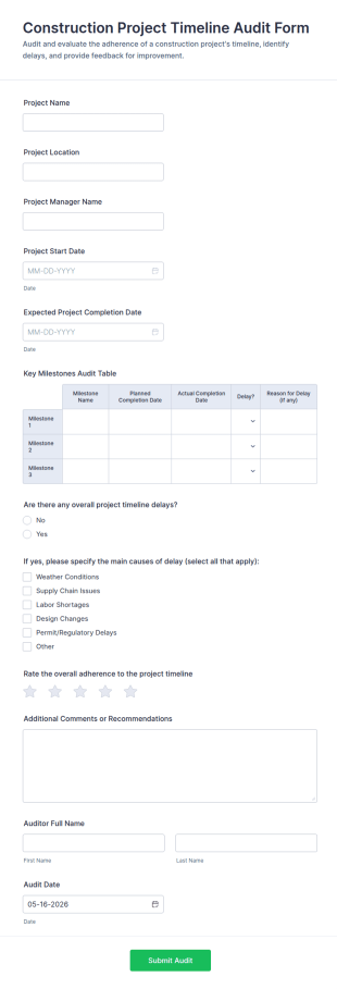 Construction Project Timeline Audit Form Template