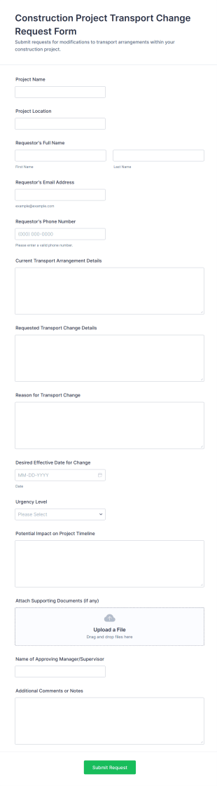 Construction Project Transport Change Request Form Template
