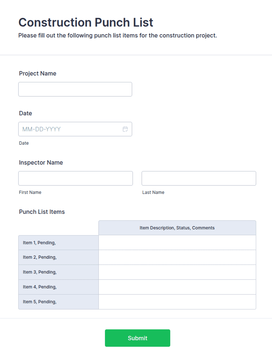 Loading Punch Human Form Construction Punch List Form Template | Jotform