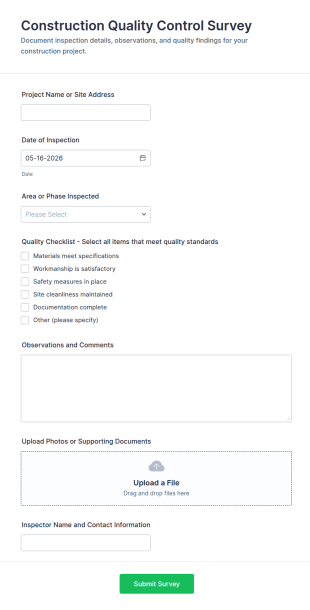 Construction Quality Control Survey Form Template