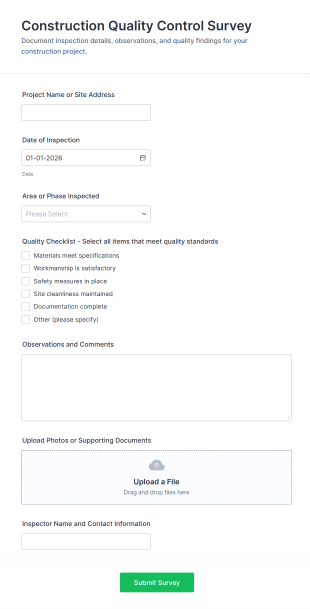 Construction Quality Control Survey Form Template