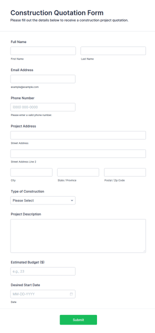Construction Quotation Form Template