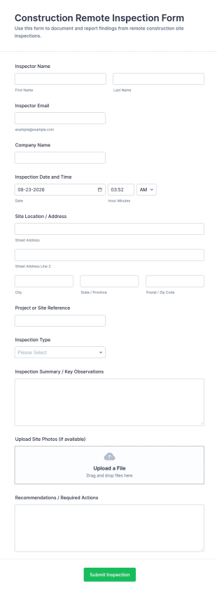 Construction Remote Inspection Form Template