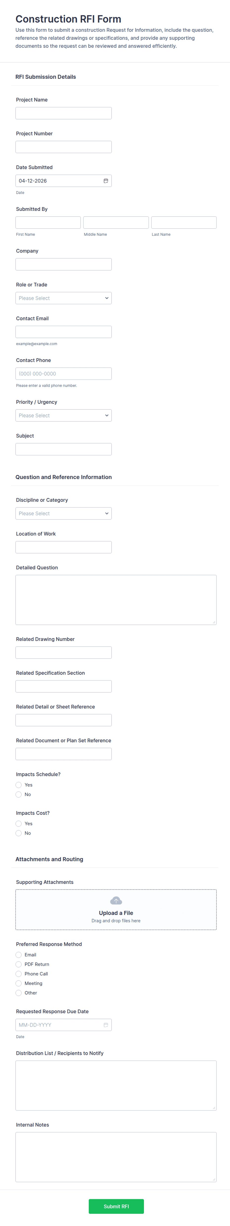 Construction RFI Form Template | Jotform