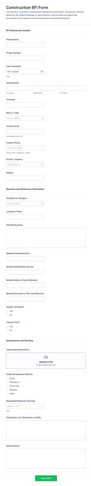Construction RFI Form Template