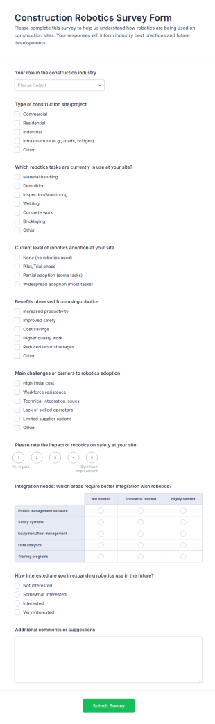 Construction Robotics Survey Form Template
