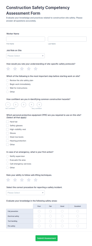 Construction Safety Competency Assessment Form Template
