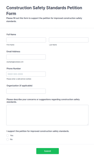 Construction Safety Standards Petition Form Template
