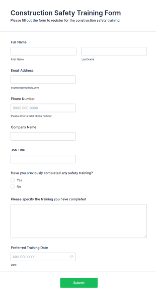 Construction Safety Training Form Template