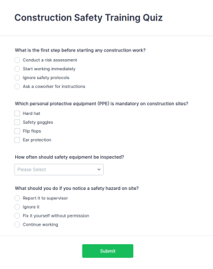 Construction Safety Training Quiz Form Template