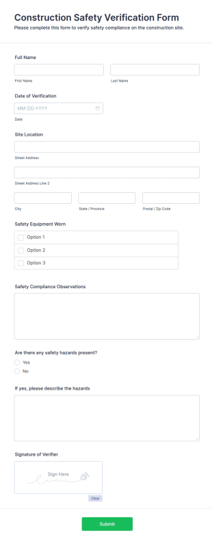 Construction Safety Verification Form Template