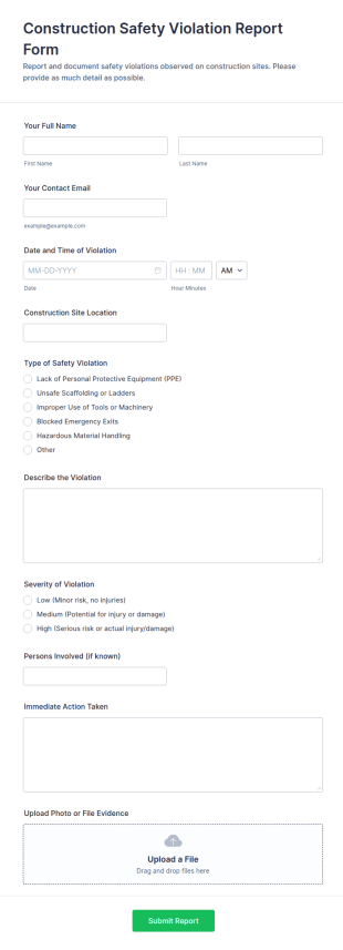Construction Safety Violation Report Form Template