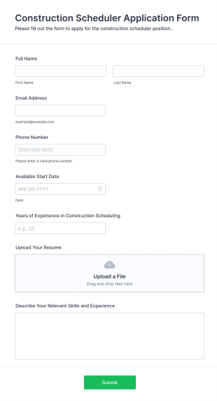 Construction Scheduler Application Form Form Template