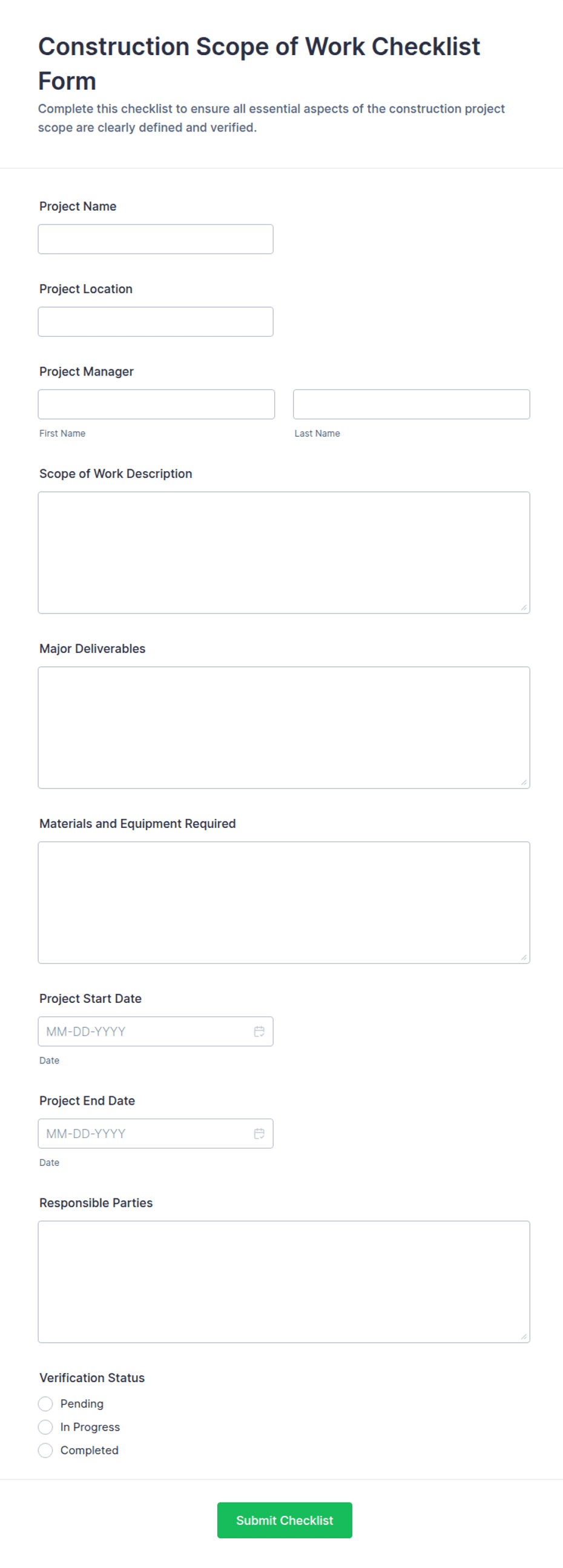 Product Construction Example Construction Scope of Work Checklist Form Template | Jotform
