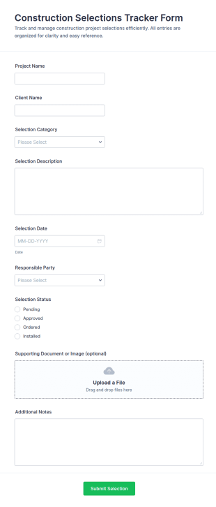 Construction Selections Tracker Form Template