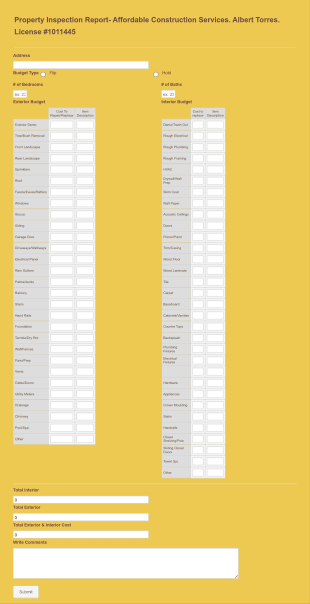 Construction Service Inspection Report Form Template