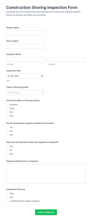 Construction Shoring Inspection Form Template