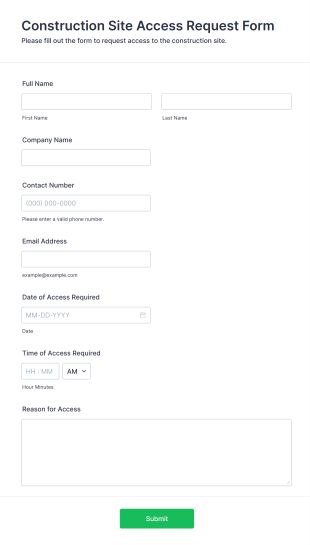 Construction Site Access Request Form Form Template
