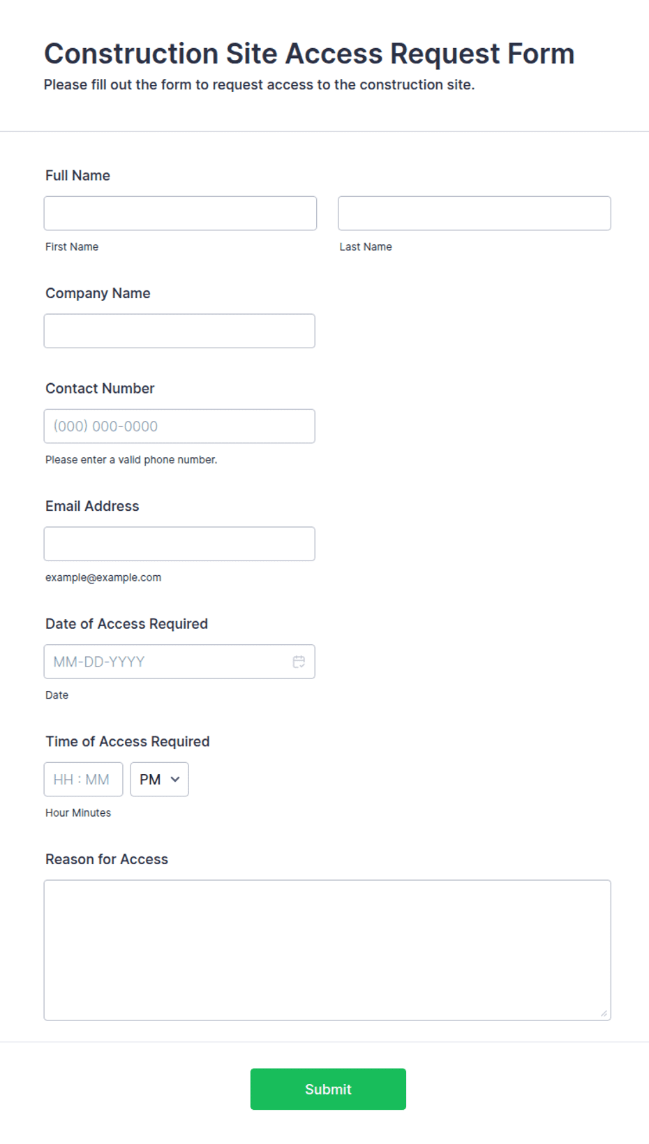 Construction Site Access Request Form Template | Jotform
