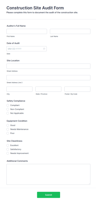 Construction Site Audit Form Template