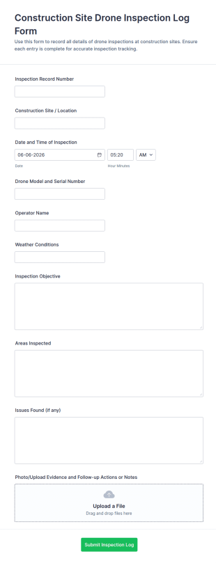 Construction Site Drone Inspection Log Form Template