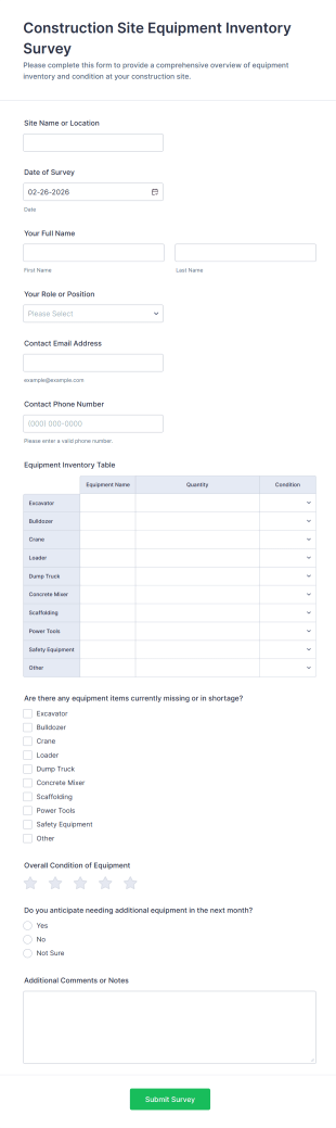 Construction Site Equipment Inventory Survey Form Template