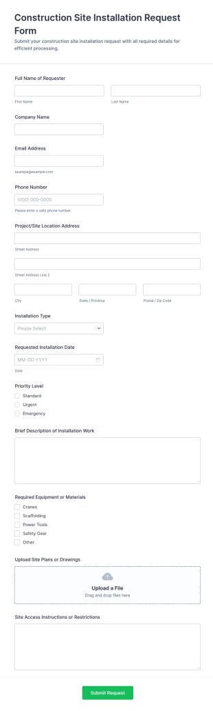 Construction Site Installation Request Form Template