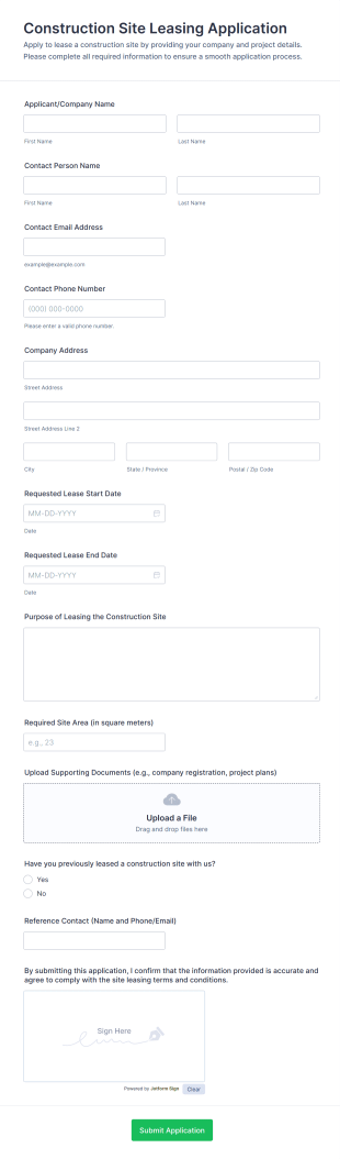 Construction Site Leasing Application Form Template