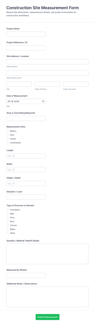 Construction Site Measurement Form Template
