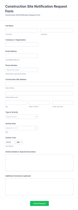 Construction Site Notification Request Form Template