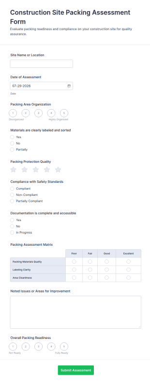 Construction Site Packing Assessment Form Template