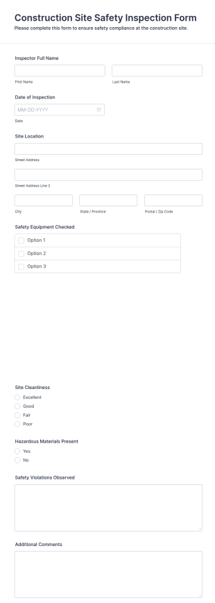 Construction Site Safety Inspection Form Template