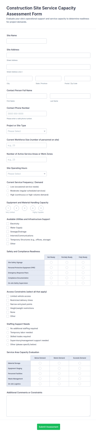 Construction Site Service Capacity Assessment Form Template
