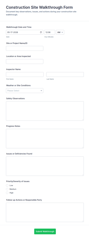 Construction Site Walkthrough Form Template