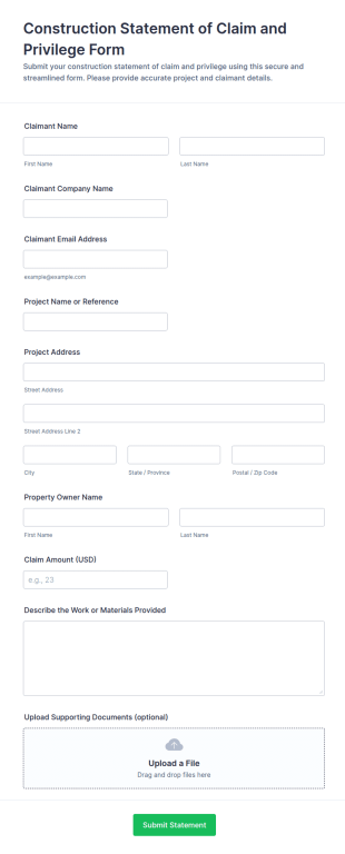 Construction Statement Of Claim And Privilege Form Template
