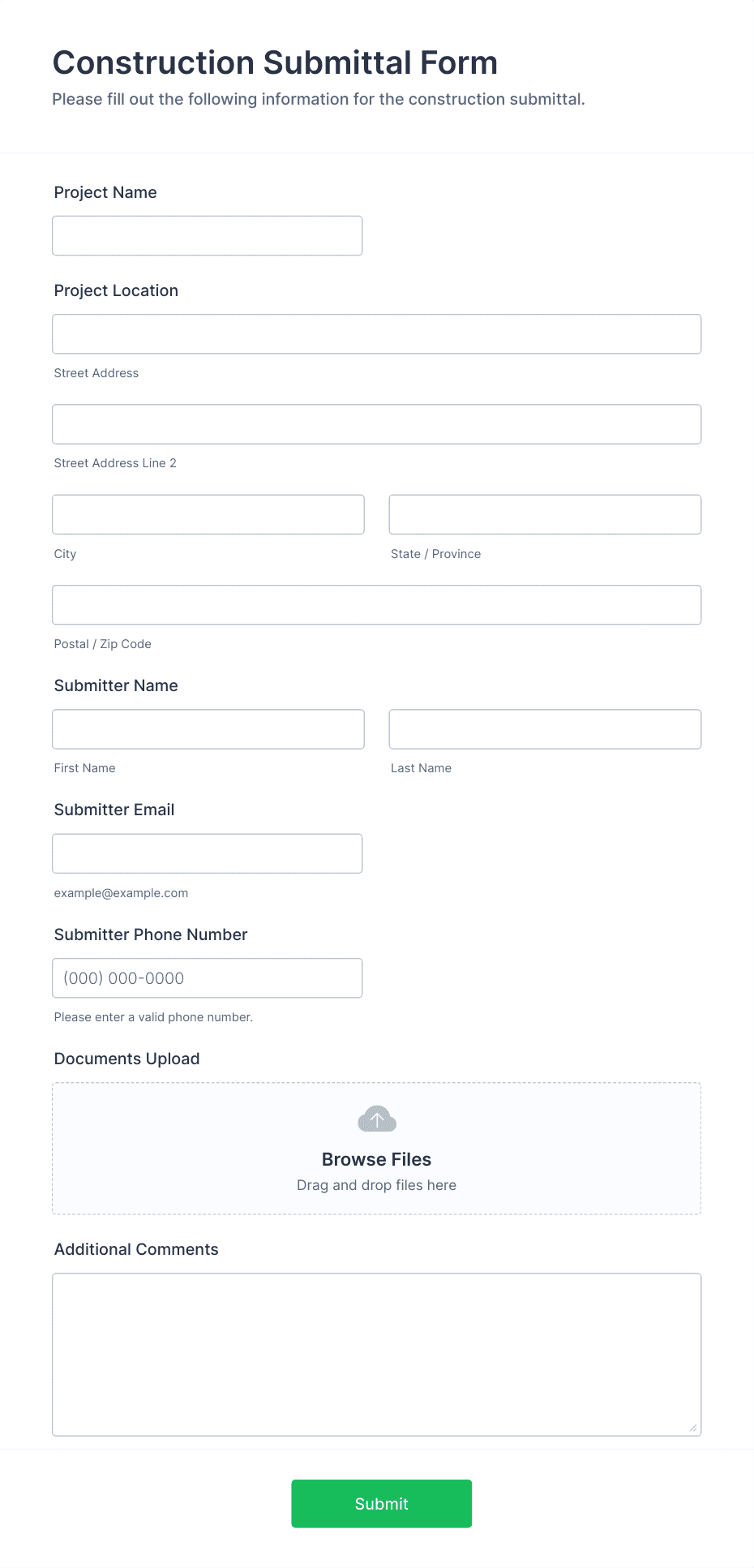 Construction Submittal Form Template Jotform 8227