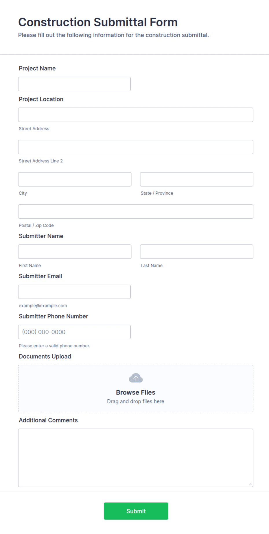 Submittable Form Examples Construction Submittal Form Template | Jotform