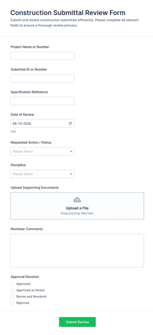 Construction Submittal Review Form Template