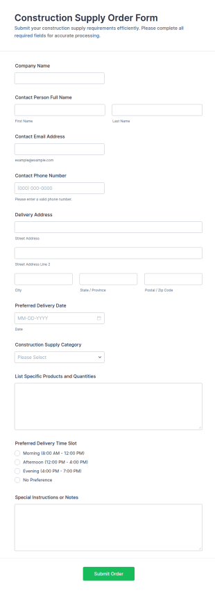 Construction Supply Order Form Template